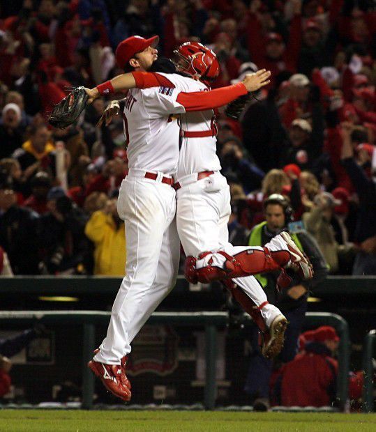 Molina jumps for joy after winning the World Series in 2006